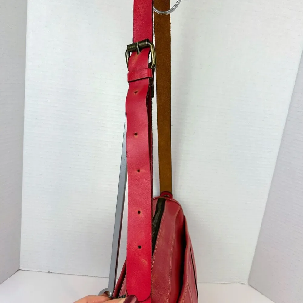 Patricia Nash Red Leather Crossbody Bag Purse Distressed Classic Western Pockets
